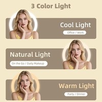 Miroir de Maquillage de Bureau LED Professionnel en Métal, Rechargeable USB, Contrôle Tactile, Tricolore, Intensité Réglable, avec Plateau de Rangement