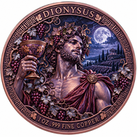 Pièces de monnaie rondes en cuivre pur 999 de 1 oz, série Mythologie Grecque Antique, Dionysos, pièce de collection en métal coloré à haute relief, artisanat