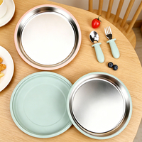 Nouvelle arrivée, assiette d'alimentation pour bébé en acier inoxydable 304 personnalisée, enveloppée de silicone, non divisée, avec base à ventouse puissante