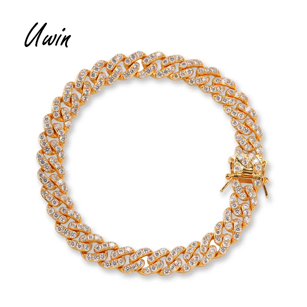9ミリメートルCubic Zirconia Cuban Link Bracelets For Men Women Fashion Hiphop Gold Silver Color Bangle Iced Bling Jewelry