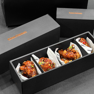 Caja de Papel Kraft Negra Personalizada de Grado Alimenticio para Papas Fritas, Alitas de Pollo, Caja de Embalaje con Cajón para Tienda de Aperitivos - Product Image 2