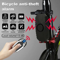 Alarme de vélo rechargeable par USB 113dB sans fil antivol IP65 étanche portée 60-80M capteur de vibration alarme de vélo/moto