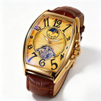 Montre mécanique automatique tonneau pour homme, bracelet en cuir, phase de lune, étanche, squelette, montre-bracelet pour homme d'affaires