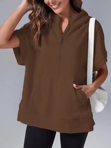 Sweat à capuche pour femme à manches courtes, marque privée, printemps-été, streetwear, vêtement d'extérieur, logo par transfert thermique - Product Image 6