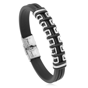 Pulsera de silicona para hombre, diseño geométrico negro, cierre de acero de titanio, 22,5 cm, joyería de regalo - Product Image 2