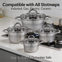 Ensemble de casseroles en acier inoxydable écologique de haute qualité, avec couvercles en verre résistants à la chaleur, pour la cuisine à domicile