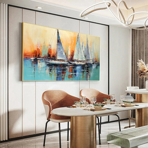 <span class=keywords><strong>Peinture</strong></span> à l'huile <span class=keywords><strong>de</strong></span> bateau à voile au coucher du soleil, art mural côtier panoramique, bleu orange, <span class=keywords><strong>peinture</strong></span> à la main abstraite, art mural texturé 3D - Product Image 4