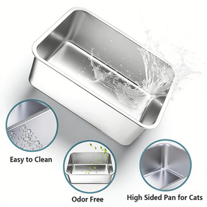 Bac à litière <span class=keywords><strong>pour</strong></span> <span class=keywords><strong>chat</strong></span> en acier inoxydable extra large <span class=keywords><strong>XXL</strong></span> à côtés hauts antiadhésif sans odeur Bac à litière <span class=keywords><strong>pour</strong></span> <span class=keywords><strong>chat</strong></span> Lapins - Product Image 3