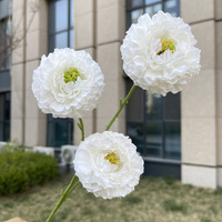 3 Tangkai Bunga Peony Sutra Iridescent Buatan dengan Teknik Pembentukan Tulang untuk Dekorasi Pernikahan dan Rumah Grosir