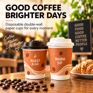 แก้วกาแฟกระดาษสองชั้นคุณภาพสูงแบบใช้แล้วทิ้ง พร้อมฝาปิด พิมพ์โลโก้ได้ สำหรับใช้ในเชิงพาณิชย์ จังหวัดหูเป่ย - Product Image 1