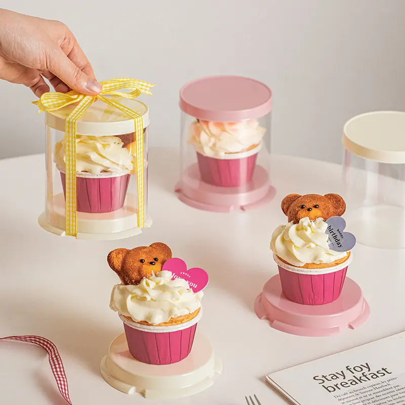 Mini 2/3 Inch Ronde Kleine Papieren Cupcake Verpakkingsdoos Transparante Plastic Taartdoos Dessertverpakking