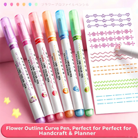 Harga Pabrik Grosir Spidol Lengkung 3/6 Warna Pena Garis Ganda Pola Gelombang Highlighter untuk Anak-Anak