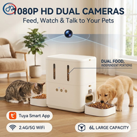 Distributeur automatique de nourriture pour animaux de compagnie OEM personnalisé 6L à double bol, intelligent WiFi, pour chats et chiens, avec caméra et application Tuya, 2 bols, distributeur intelligent pour animaux de compagnie