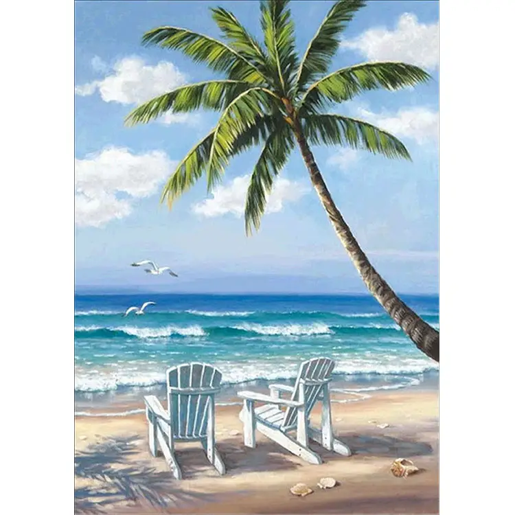 Standard home decoration Direct Sales Eco-Friendly Wholesale seaside coconut tree diamond painting