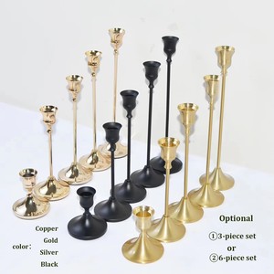 Support à bougies en gros, prix d'usine, lot de 3 bougeoirs décoratifs en laiton doré pour bougies coniques longues, pour la décoration intérieure - Product Image 2