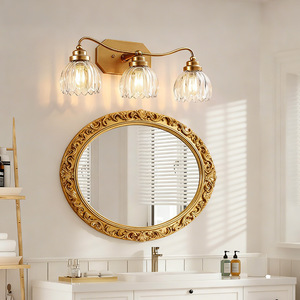 Traditional Bronze Wall Mount Mirror Lamp With Crystal Glass Shades For Bathroom Vanity <b>Lighting</b> - Product Image 3