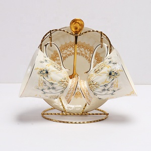 Discount European Style Wheat Ear Pattern <b>Tea</b> Cup and Saucer with Gold Border - Product Image 3