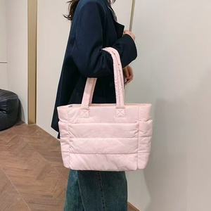 <strong>Hot</strong> Selling Versatile Solid Color Puffy Tote <strong>Bag</strong> Multi Compartment Large Capacity Handheld Single Shoulder <strong>Bag</strong> for Commute <strong>Pink</strong> - Product Image 2