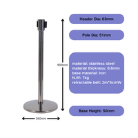 Barrière Rétractable en Acier Inoxydable de 900 mm de Haut avec Bande de 2 m pour Stand de Salon Professionnel et Contrôle de la Foule dans les Halls d'Hôtel