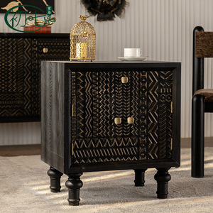 Belgian Vintage Black Carved Storage Cabinet With Drawers Handmade <b>Sideboard</b> Bedroom Furniture - Product Image 2