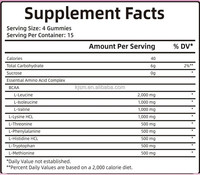 Gommes aux acides aminés essentiels EAA |   7500 mg |   Saveur fraise |   60 unités |   Complément alimentaire pour l'entraînement et le soutien musculaire