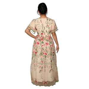Vestido Midi con Estampado Floral en Relieve Azul Personalizado OEM/ODM, Manga Corta, Silueta Plisada, 100% Algodón, Ecológico, Transpirable, Verano - Product Image 3
