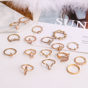 Lot de 17 bagues bohèmes géométriques en cristal, style vintage, en alliage, avec opale dorée, pour femme, bijoux fantaisie, cadeau - Product Image 3