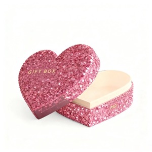 <b>Pink</b> Glitter Heart Shaped <b>Gift</b> Boxes with Lid for Jewelry Valentine's Day Packaging - Product Image 4