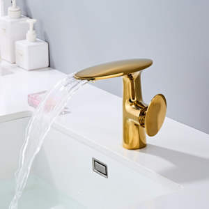 Robinet de lavabo cascade blanc, poignée unique, robinet mélangeur moderne pour lavabo de salle de bain, noyau de vanne en céramique, finition chromée pour eau chaude/froide - Product Image 4