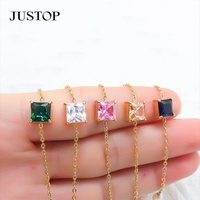 Bracelet tendance en acier inoxydable plaqué or 14 carats avec chaîne carrée ondulée et pendentif zircon émeraude coloré, écologique
