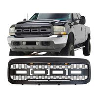 F250 1999-2004 Grille de pare-chocs avant en ABS noir Style Raptor avec lettres et lumières LED Grille de calandre en nid d'abeille pour Ford