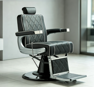 Chaise de barbier hydraulique noire en cuir PU, cuir synthétique, inclinable, chaise de coiffure de salon, pivotante à 360 degrés, réglable en hauteur - Product Image 5