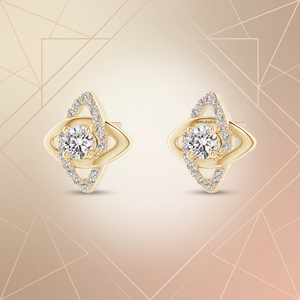 Boucles d'oreilles clous à l'allure orbitale entrelacée avec diamants de laboratoire ronds et accents pavés en or 10K 14K 18K et argent sterling 925 935 - Product Image 1