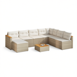 Ensemble de canapés de jardin en rotin beige, coussins en mousse haute densité, mobilier d'extérieur, design contemporain, durable, résistant aux UV, PE - Product Image 1