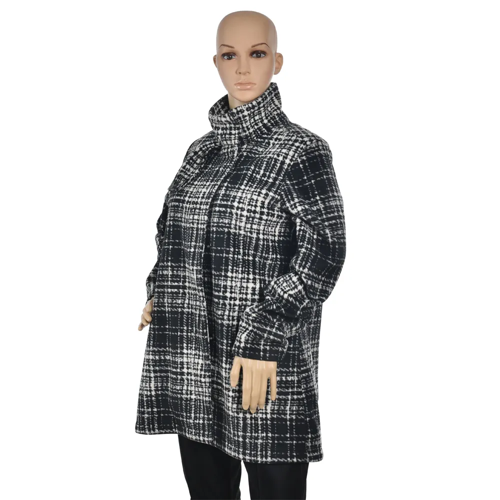 Autumn winter coats women long plaid jacket coat fleece plaid long coats for women