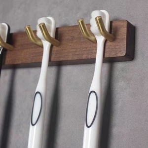 Solid Wood <b>Toothbrush</b> <b>Holder</b> <b>Wall</b> Mounted No Drill Minimalist Design Bathroom Storage Rack <b>For</b> Electric <b>Toothbrushes</b> - Product Image 2