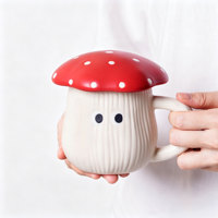 Mug en céramique 3D mignon en forme de champignon avec couvercle, yeux de dessin animé, pour café, thé, lait, eau, vaisselle créative pour la maison
