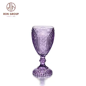 popular custom small stemware colored red wine glass cup embossed light blue water goblets purple goblets for wedding decoration