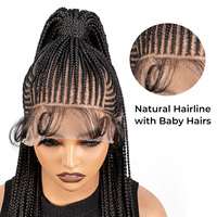 Perruque synthétique tressée transparente sans colle, queue de cheval moyenne de 32 pouces, sans nœuds, avec ligne de cheveux naturelle, légère, pour femmes noires