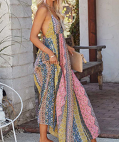 Robe d'été personnalisée pour femme grande taille, robe de plage à col halter, dos nu, pour les vacances, robe tie-dye bohème