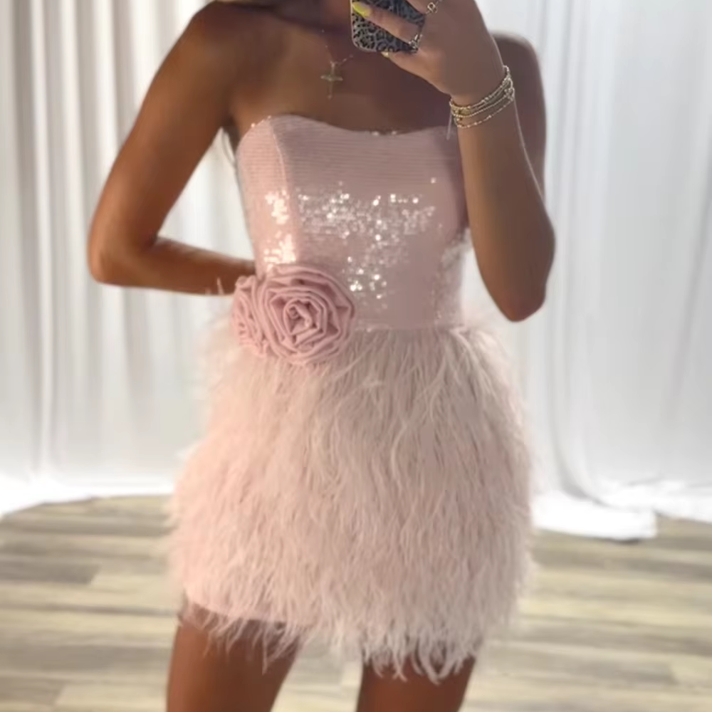 green emerald velvet dress Bodycon Bandage Short Feather Cocktail Dress main image 1