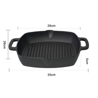 Poêle carrée en fonte pré-culottée de 26 cm avec nervures et doubles poignées pour grillades sur gaz et induction