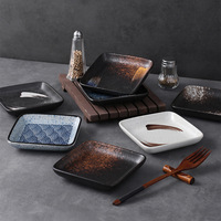 Assiettes carrées en céramique japonaise pour restaurants, différentes couleurs, forme carrée, vaisselle en grès pour sushis