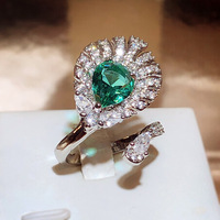 Anillo esmeralda de Plata de Ley 925 piedras naturales para joyeria, anillos de plata de dedo ajustables a la moda con piedra en bruto
