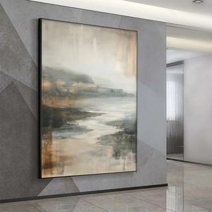 Peinture à l'huile originale de paysage côtier minimaliste de Misty Shores, art mural de plage sereine encadré sur toile, art mural peint à la main - Product Image 4