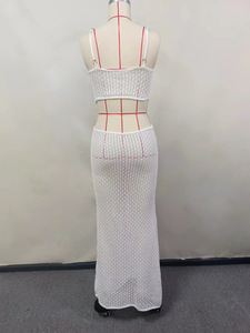 STOCK <span class=keywords><strong>dos</strong></span> <span class=keywords><strong>colores</strong></span> recortado Maxi vestido ahueca hacia fuera las mujeres vestido de ganchillo vestido de verano ropa de playa - Product Image 6