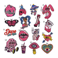 Patch brodé thermocollant fait main pour fille, série rose, motif mode