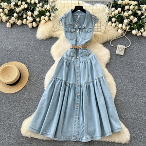 strapless open back dress Denim Pleated Hem Mini Dress main image 0