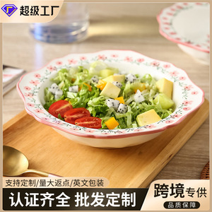 Assiette à soupe florale rose de 9 pouces en gros, assiette à salade de fruits en céramique fraîche et élégante, assiette en céramique de style japonais pour usage domestique. - Product Image 3