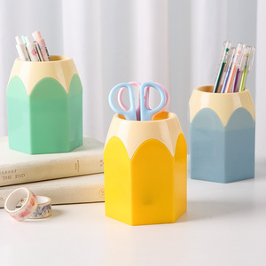 Color Blocked Hexagonal Pen Holder <b>Large</b> Capacity Student Stationery Storage Plastic PP <b>Desk</b> Organizer For Office School Use - Product Image 3